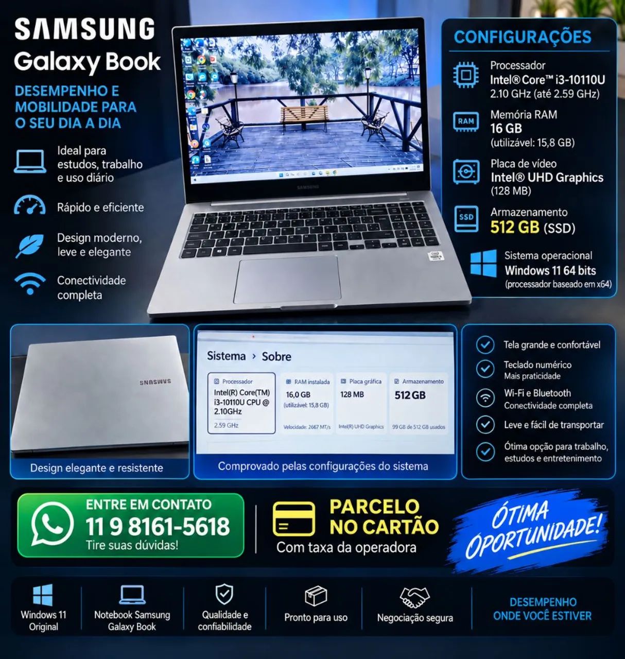 Notebook Samsung  16gb ram SSD 512gb