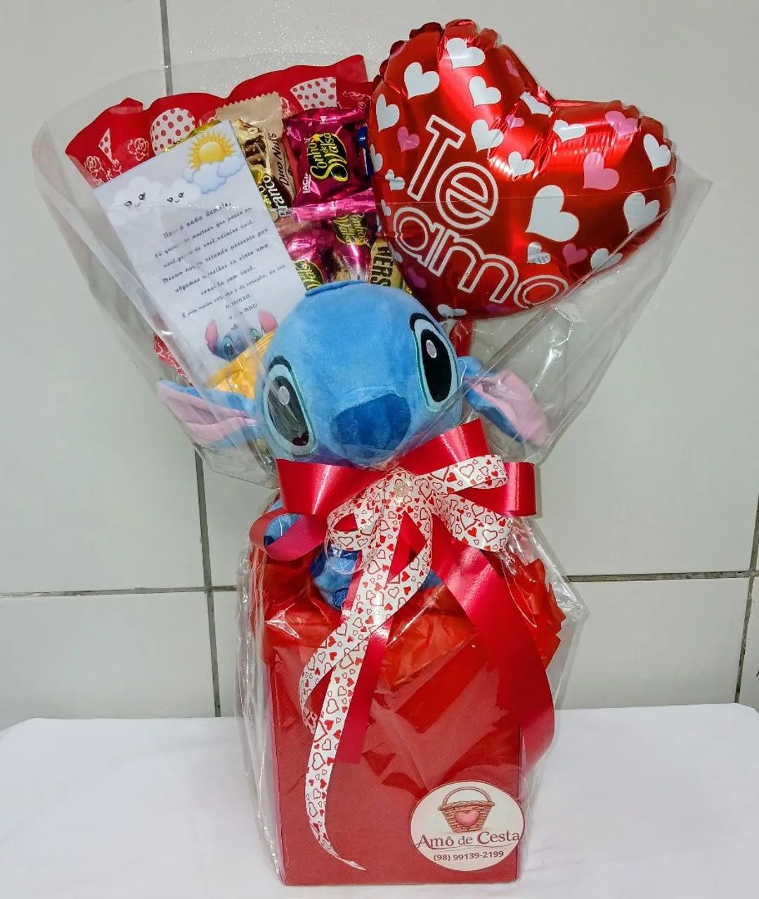 Cesta Café da Manhã Romântica Stitch Com Guloseimas. 