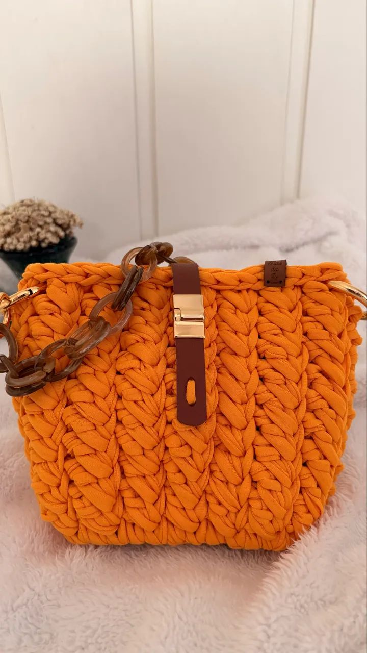 Bolsa de crochê fio de malha - Foto 3