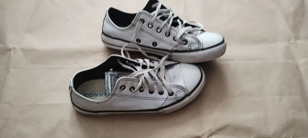 Tenis All Star Branco Couro Cano Baixo