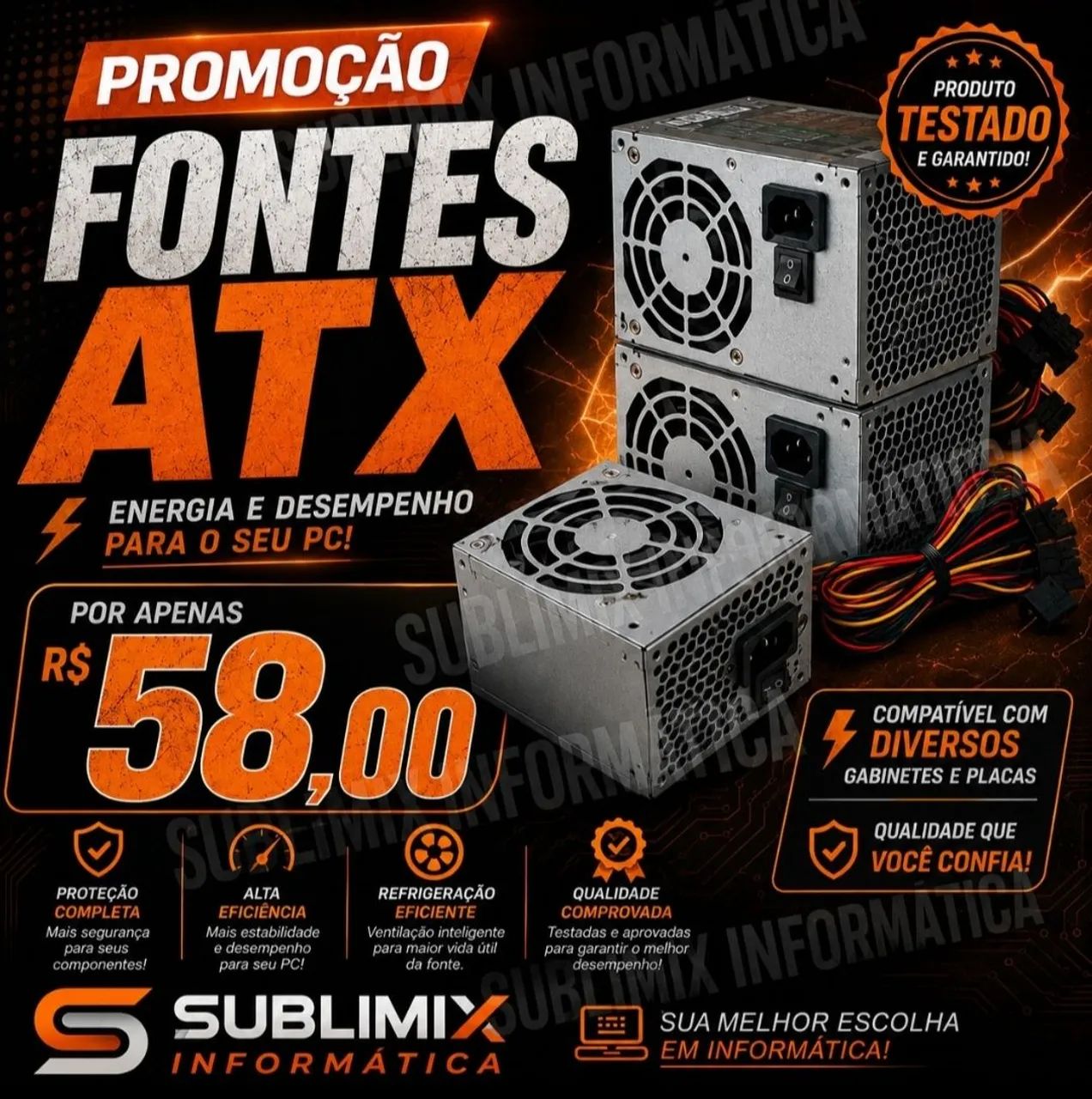 Fonte ATX semi nova testada 
