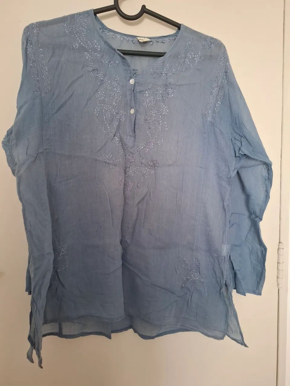 Bata indiana bordada azul tam M  - Foto 2