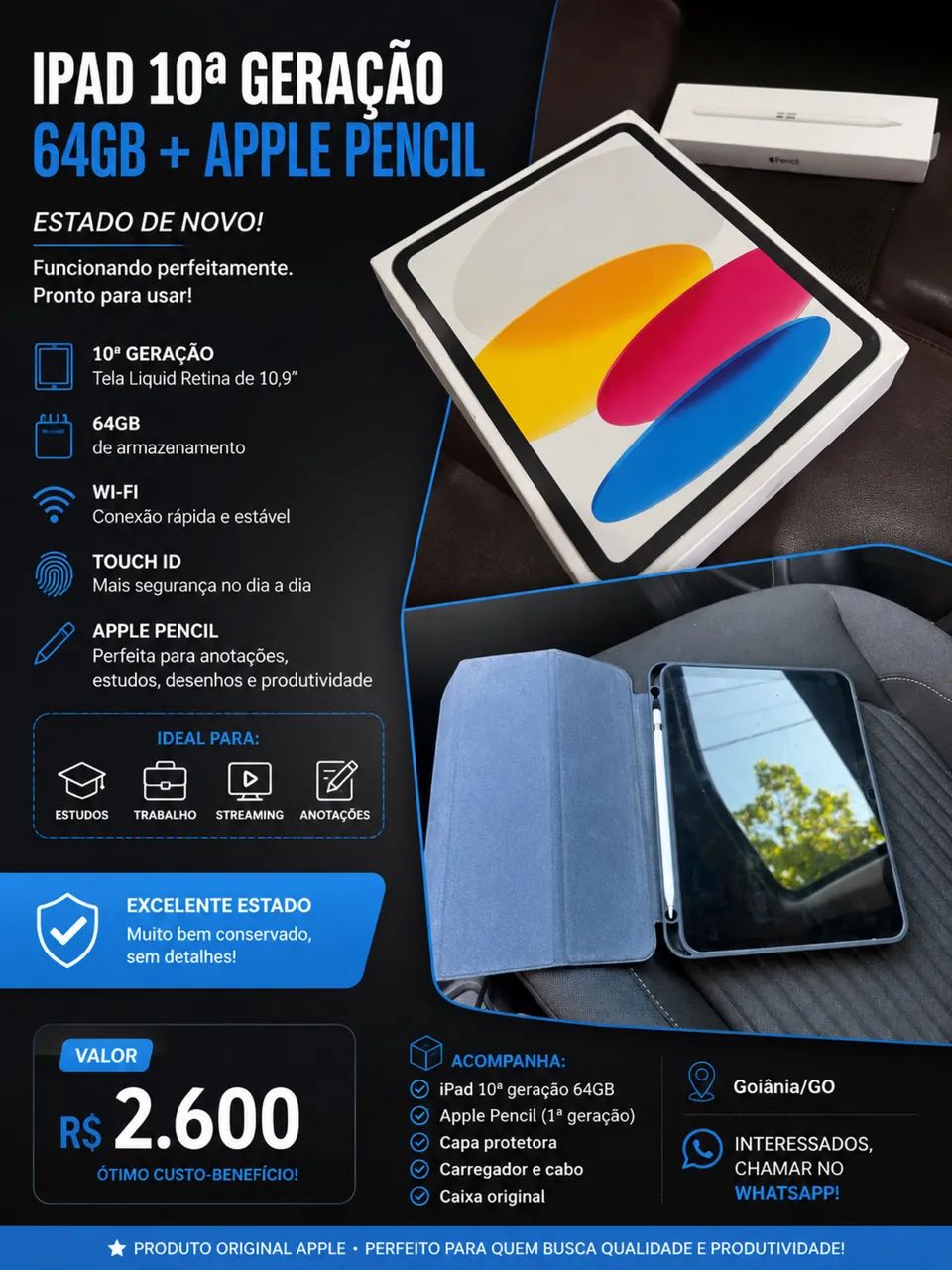 iPad 10 geração - 64GB + Apple Pencil - Tablets e E-Readers