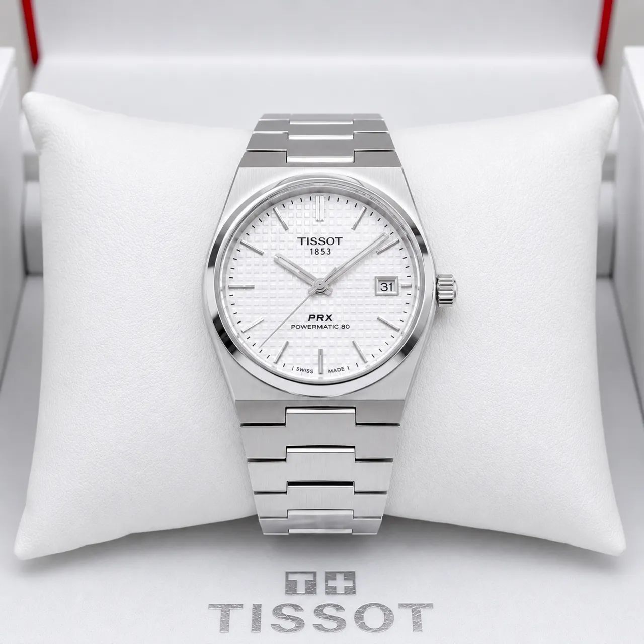 Tissot PRX 35mm Automático - Mostrador Waffle Branco 