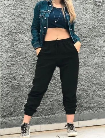 (NOVA! / TAM: M-G) Calça Jooger Suede Preta
