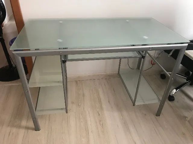 Mesa de Vidro Fosco para Computador, Várias Divisórias Suporte para Teclado
