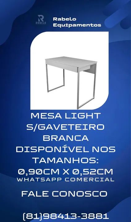 Mesa de escritório light s/Gaveta branco em até 5x sem juros no cartão 