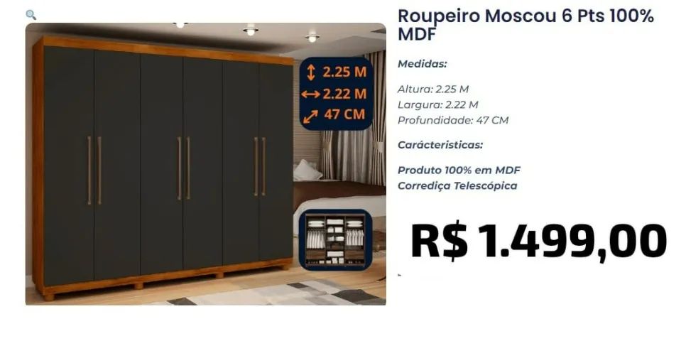 Guarda Roupa Moscou 100% MDF