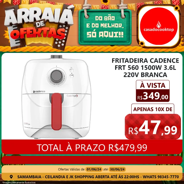 Fritadeira cadence frt560 1500w 3.6l 220v branca