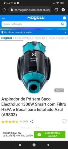Aspirador de Pó sem Saco Electrolux 1300W Smart com Filtro HEPA e Bocal  para Estofado Azul (ABS03) - Saco para Aspirador - Magazine Luiza