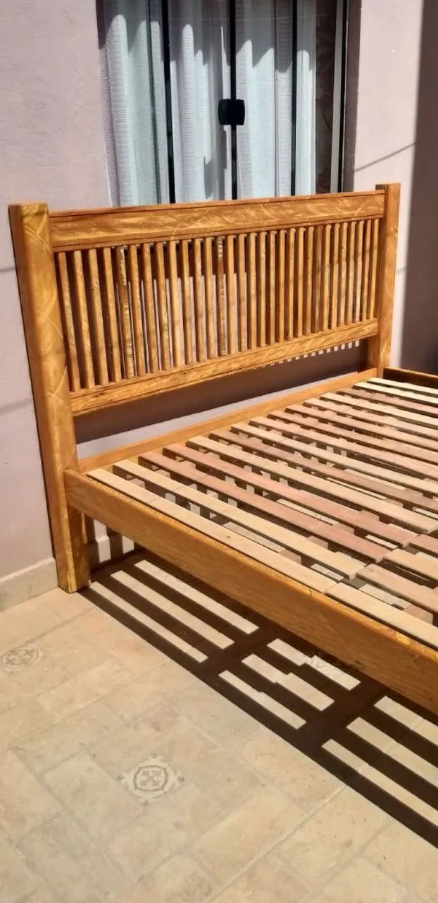 Cama de madeira maciça reforçada peroba rosa. - Foto 2