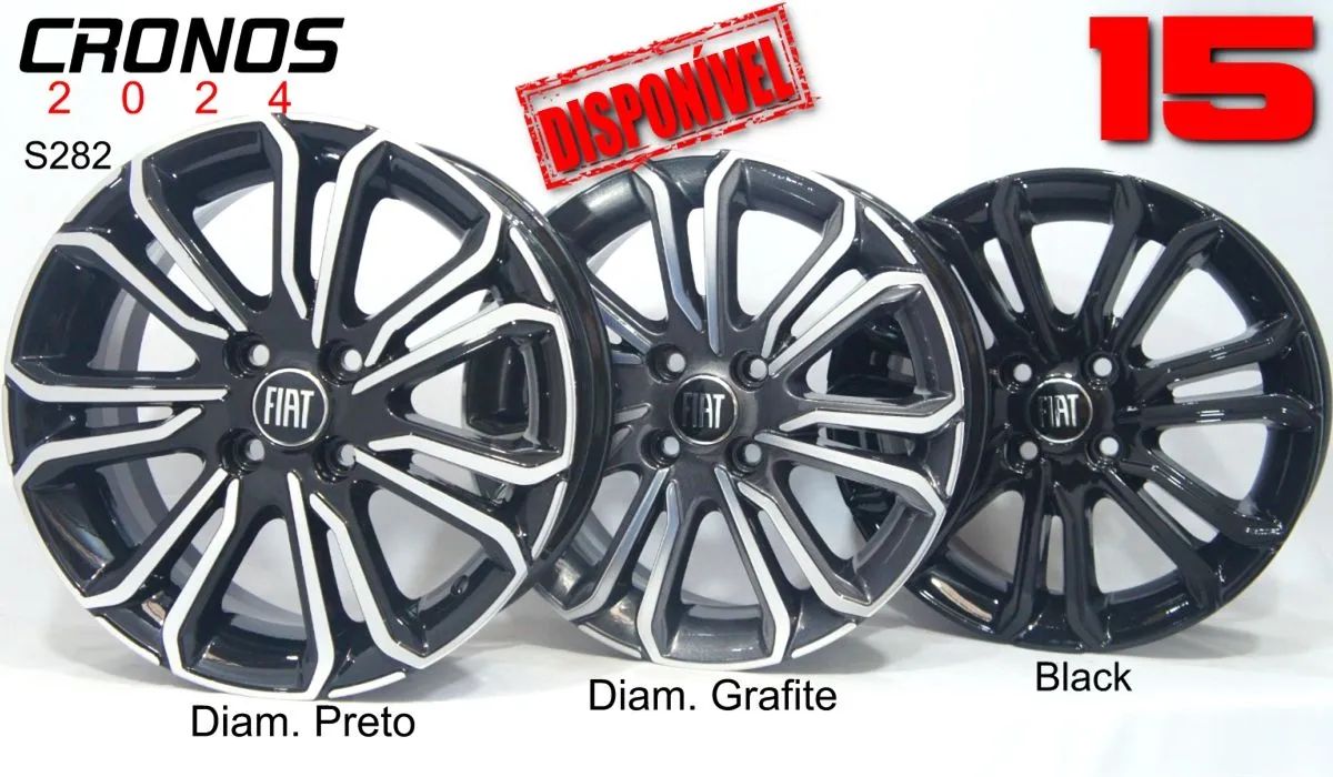 Rodas Fiat Cronos 2024 aro 15 Black Piano diamantado grafite 4x98