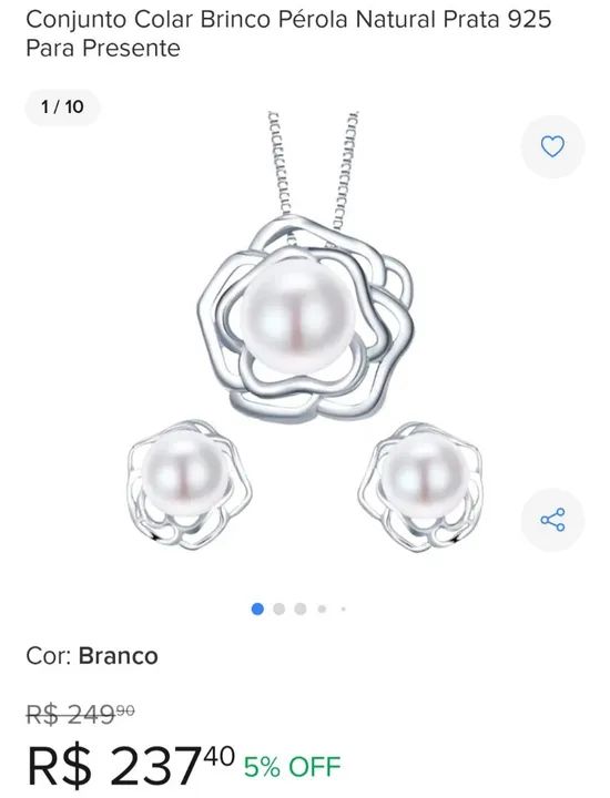 Conjunto prata 925 com pérolas naturais - NOVO