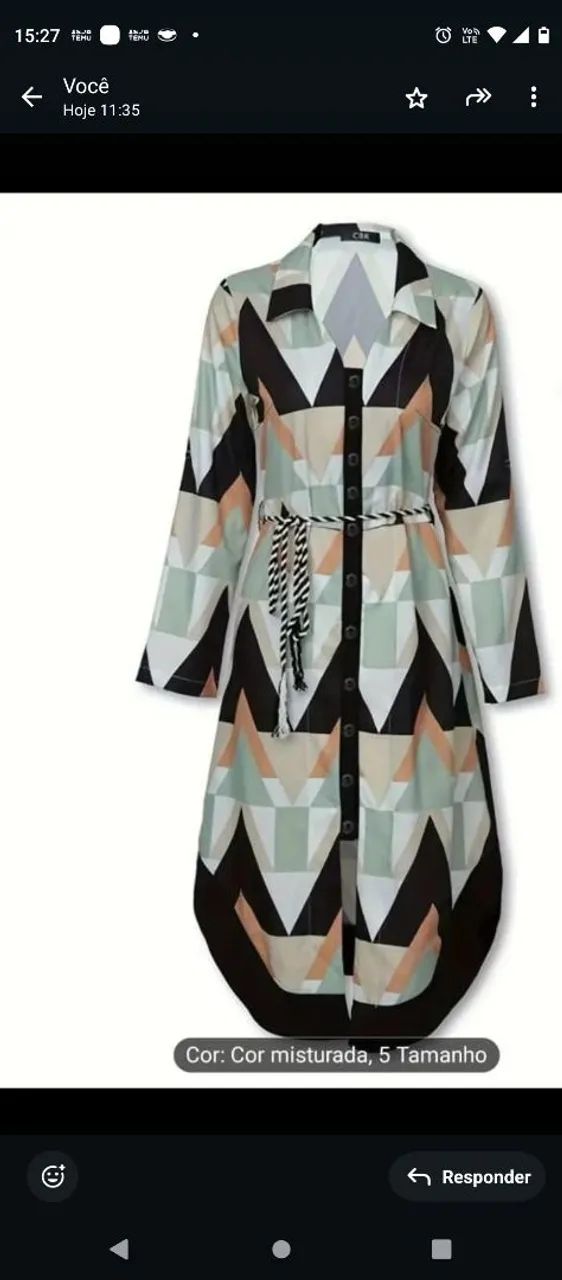 Vestido estampado geométrico com cinto - Foto 4