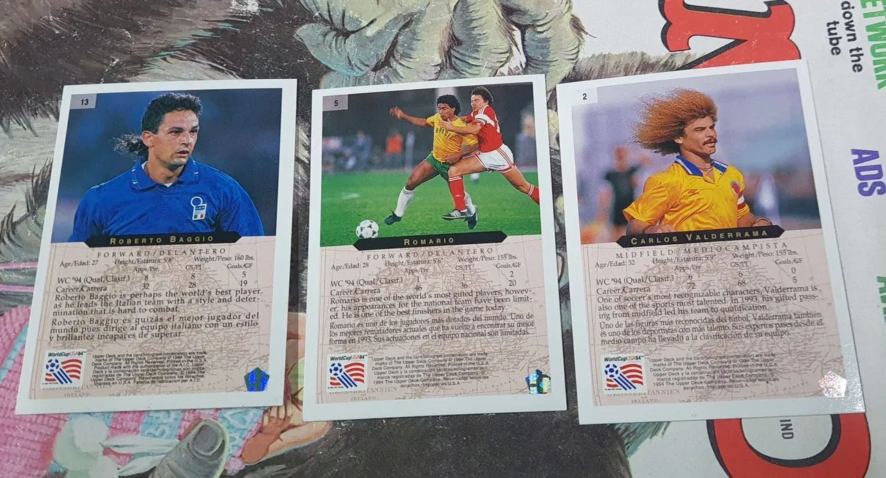 3 Cards Copa de 94 Romário, Baggio e Valderrama  - Foto 2