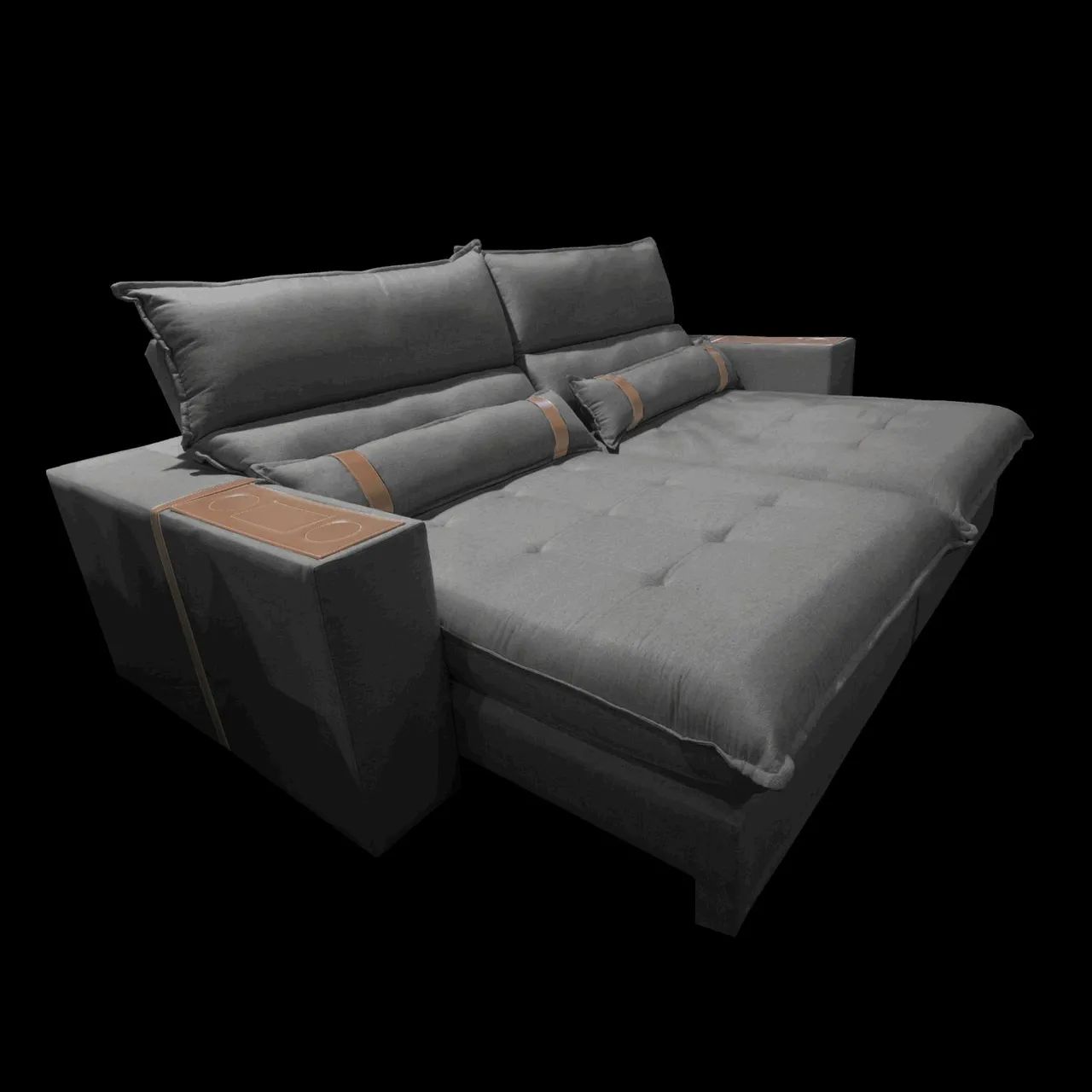 Sofá Modular Cinza com Detalhes em Couro - Foto 4