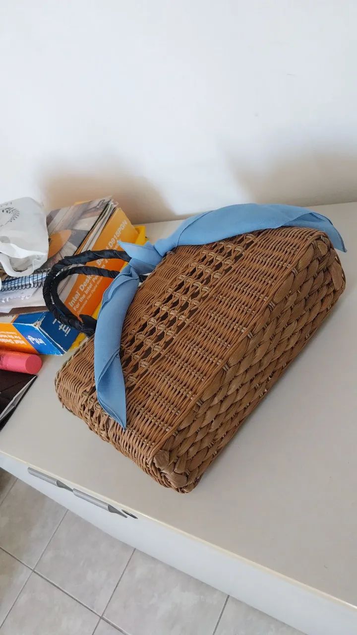 Bolsa de palha com alça de tecido - Foto 2