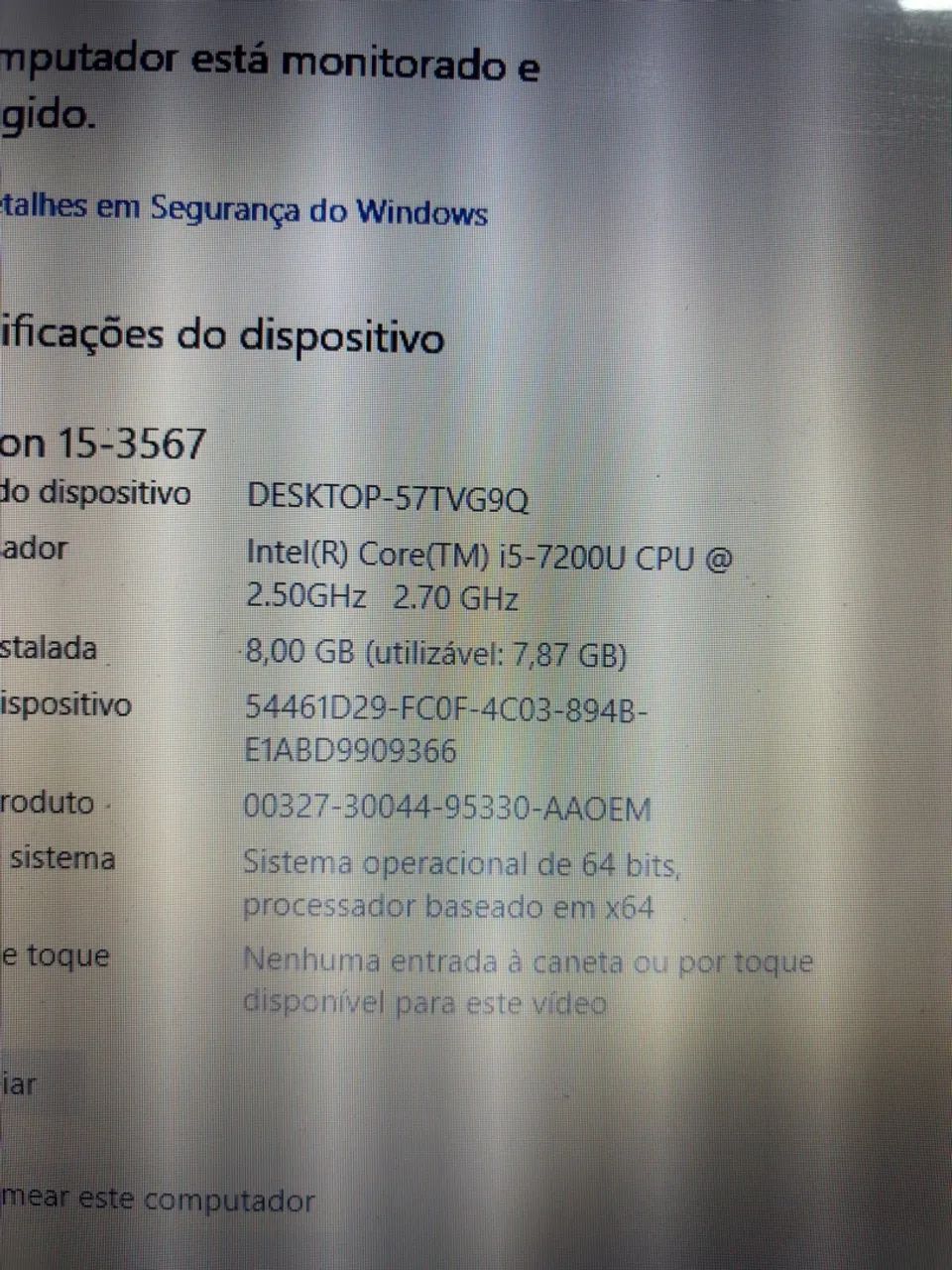 Notebook Dell i5 -7200 - 8gb ram - ssd 500gb