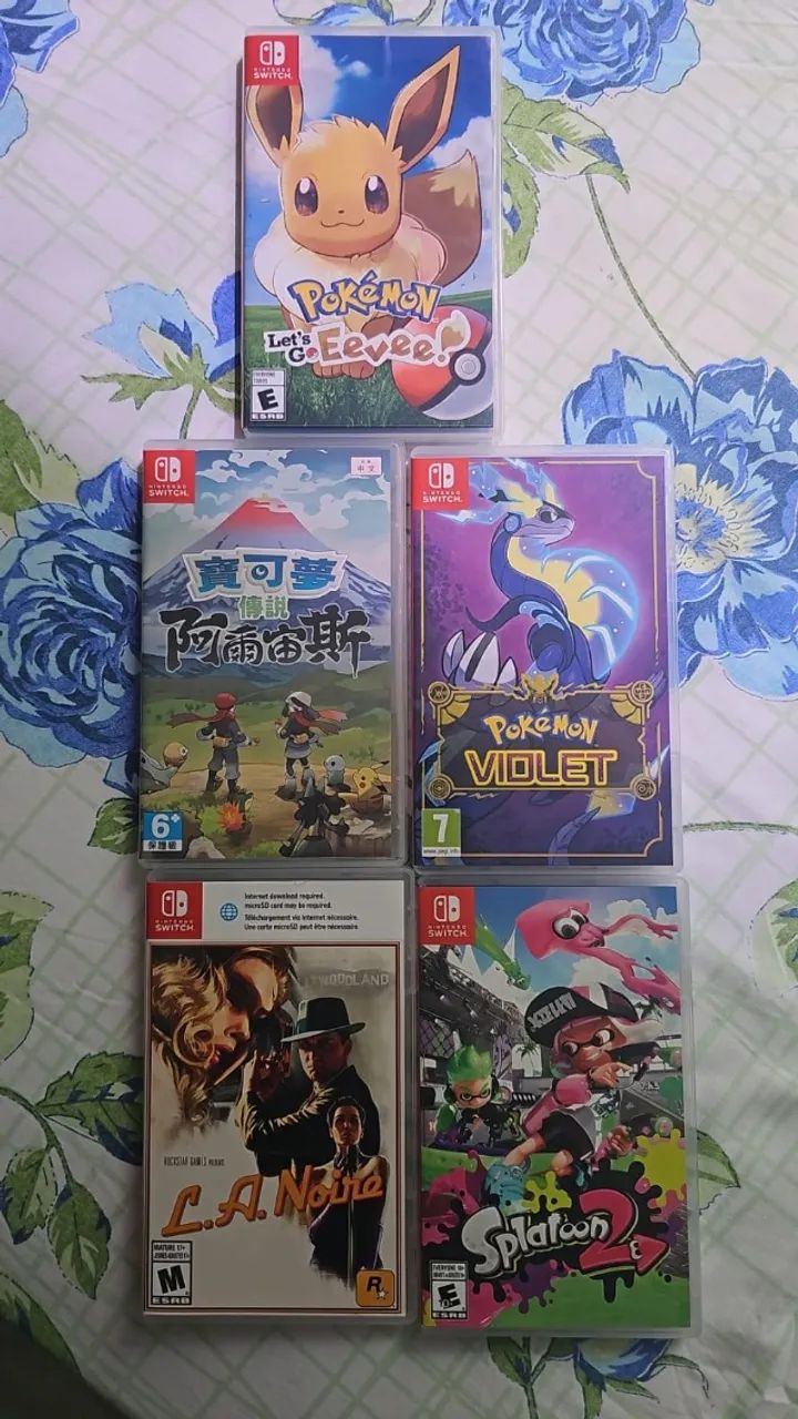 Combo 5 jogos Nintendo Switch - 3 Pokemons, Splatoon 2 e LA Noire