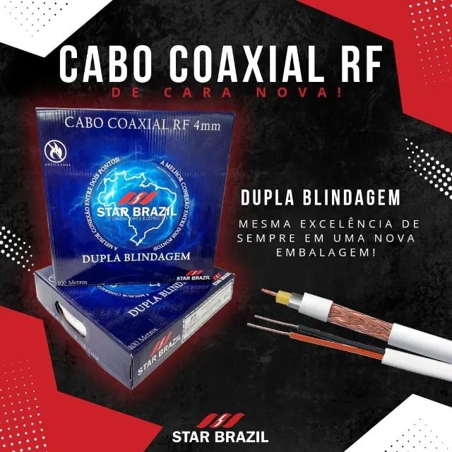 Cabo coaxial flexivel RF 4mm + fio bipolar 2x26AWG 95% bobina 300m Br