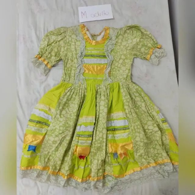 Vestido Festa Junina Tradicional Verde limão adulto M