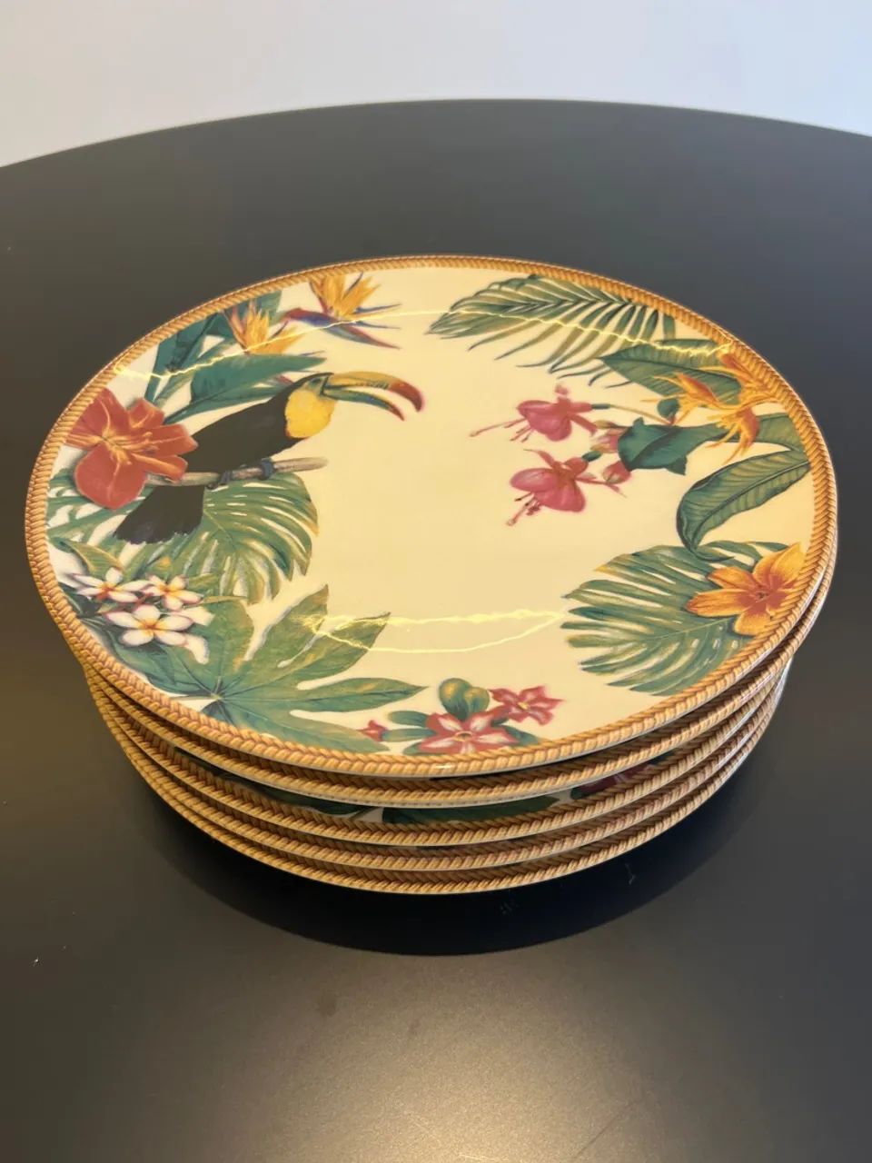 Jogo de Pratos de Cerâmica com Design Tropical
