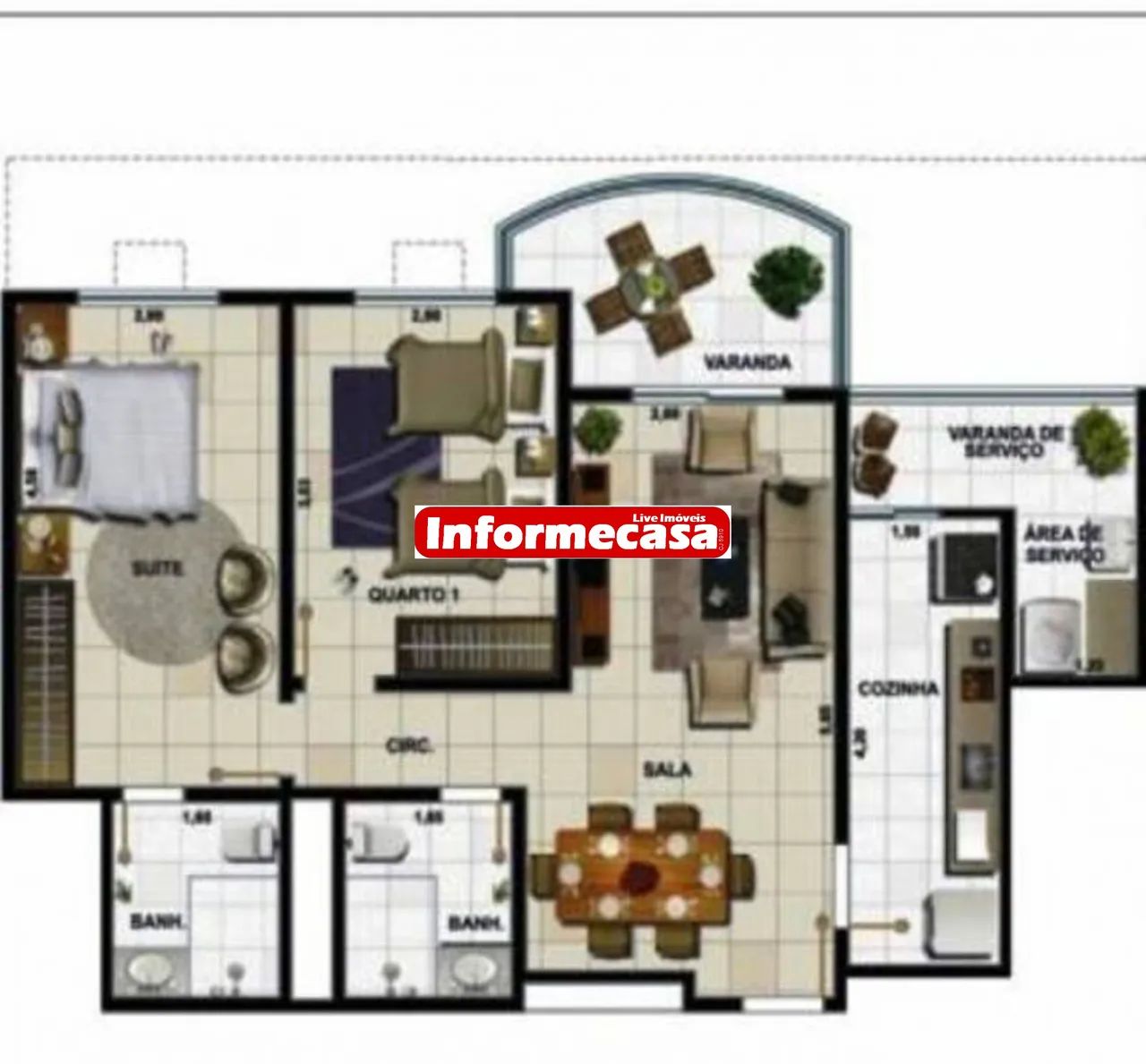 composto por 2 quartos c/ suíte, sala 2 ambientes com varanda, cozinha c/ varanda e área d - Foto 2