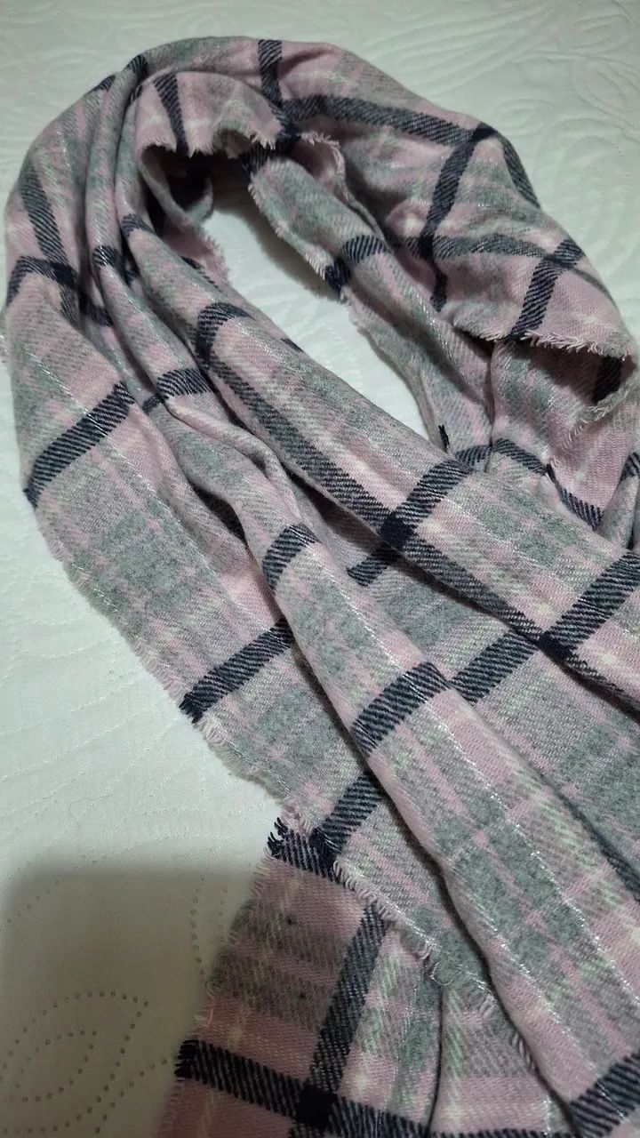 Cachecol xadrez rosa e cinza - Foto 4
