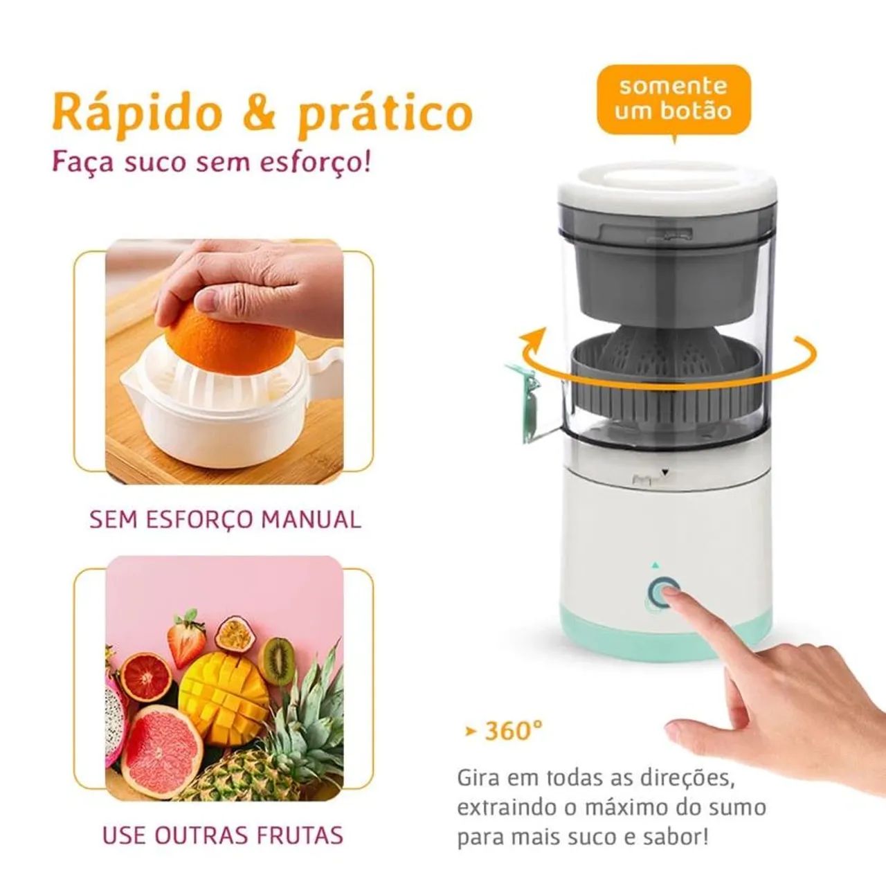 Espremedor Elétrico de Laranja e Frutas Portátil Recarregável via USB - Foto 4