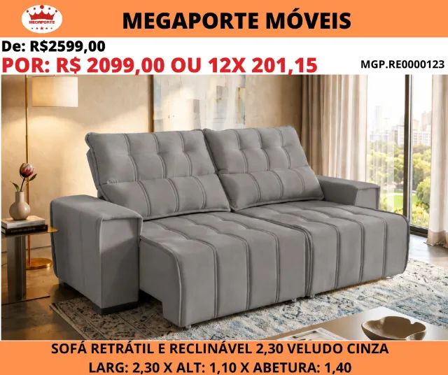 Sofá Retrátil e Reclinável 2,30 Veludo Molas Ensacadas - Foto 2