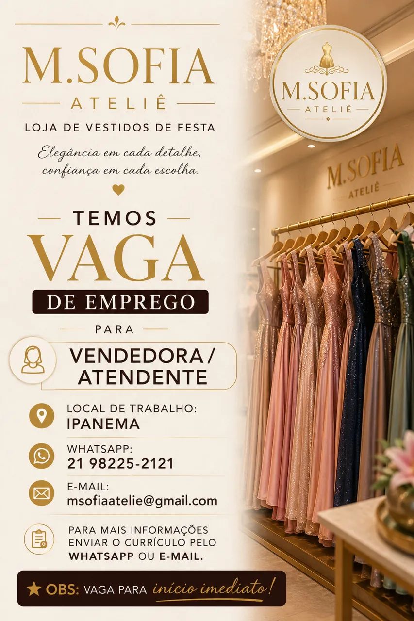 Vaga para atendente/vendedora