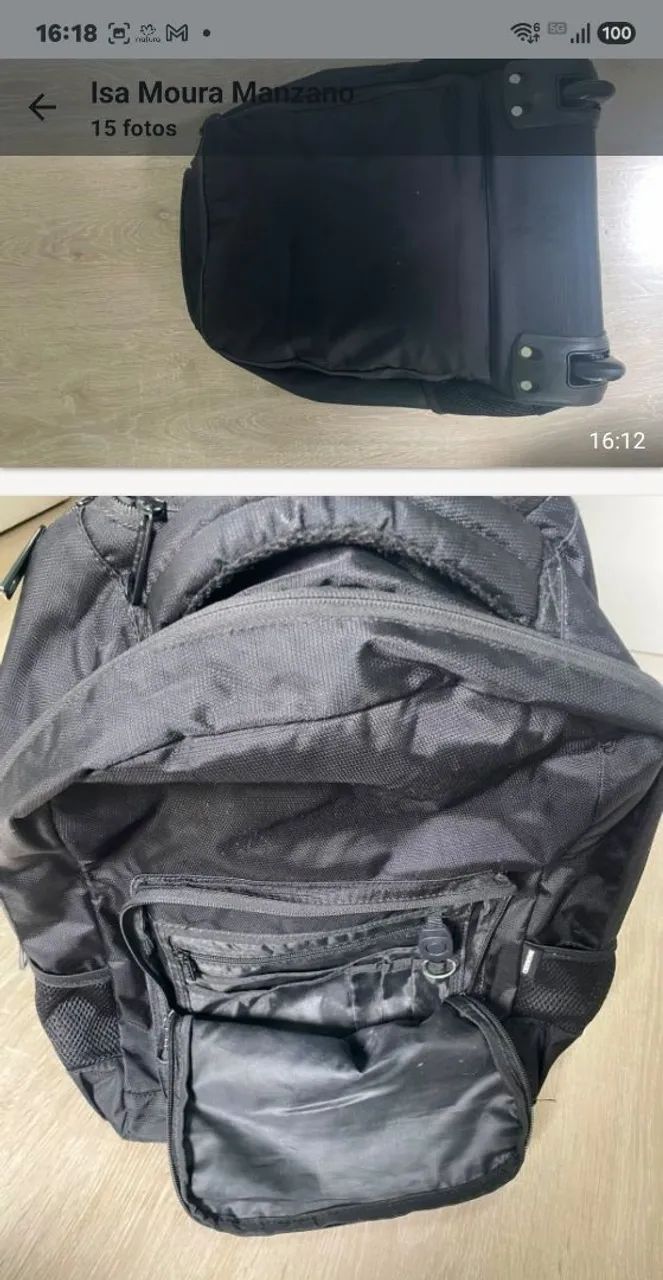 Mochila Bagaggio /executiva  preta com  suporte, rodinhas e  alças  - Foto 4
