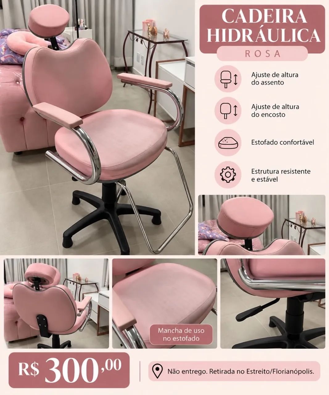 Cadeira Hidráulica Rosa para Salão 