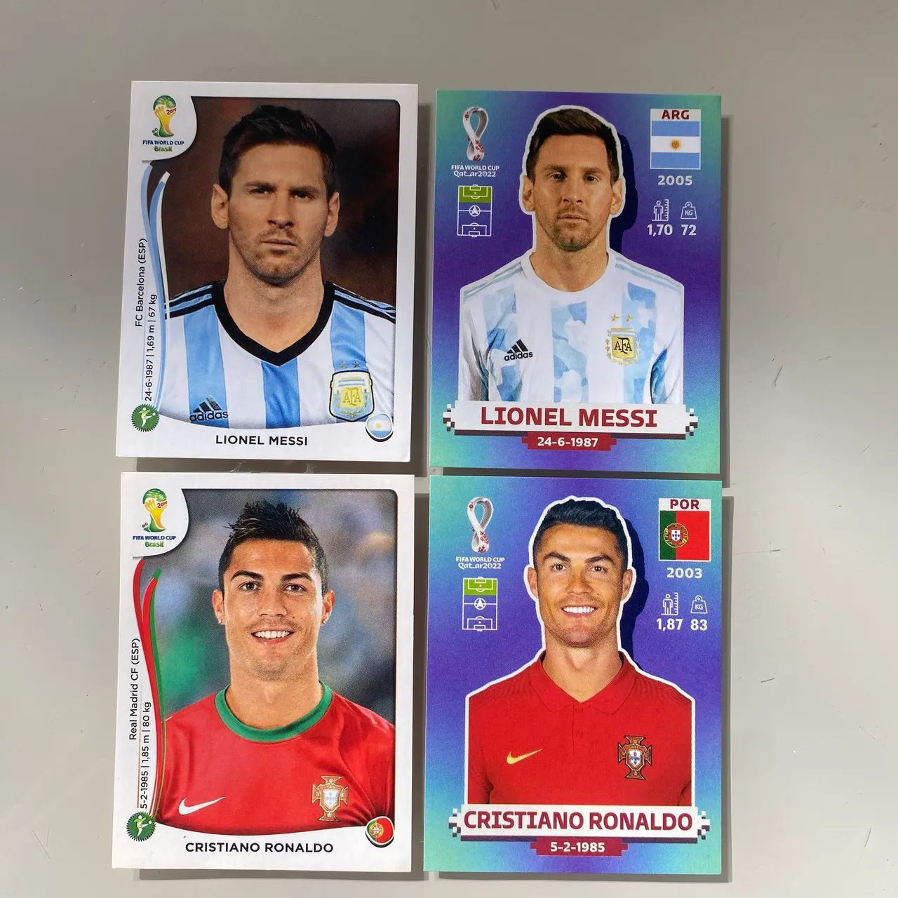 Figurinhas Messi e Cr7 ( 2014 e 2022 )
