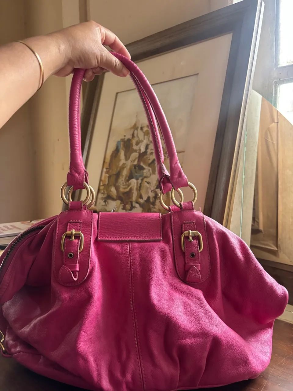 Bolsa animale couro legítimo pink - Foto 2