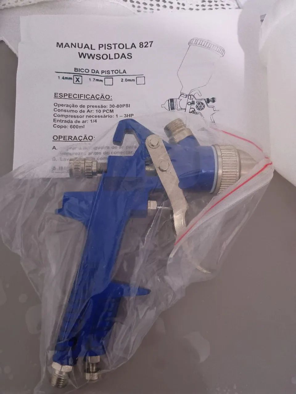 Pistola De Pintura Automotiva Alta Pressão Hvlp Cor Azul 1.4mm WWSoldas