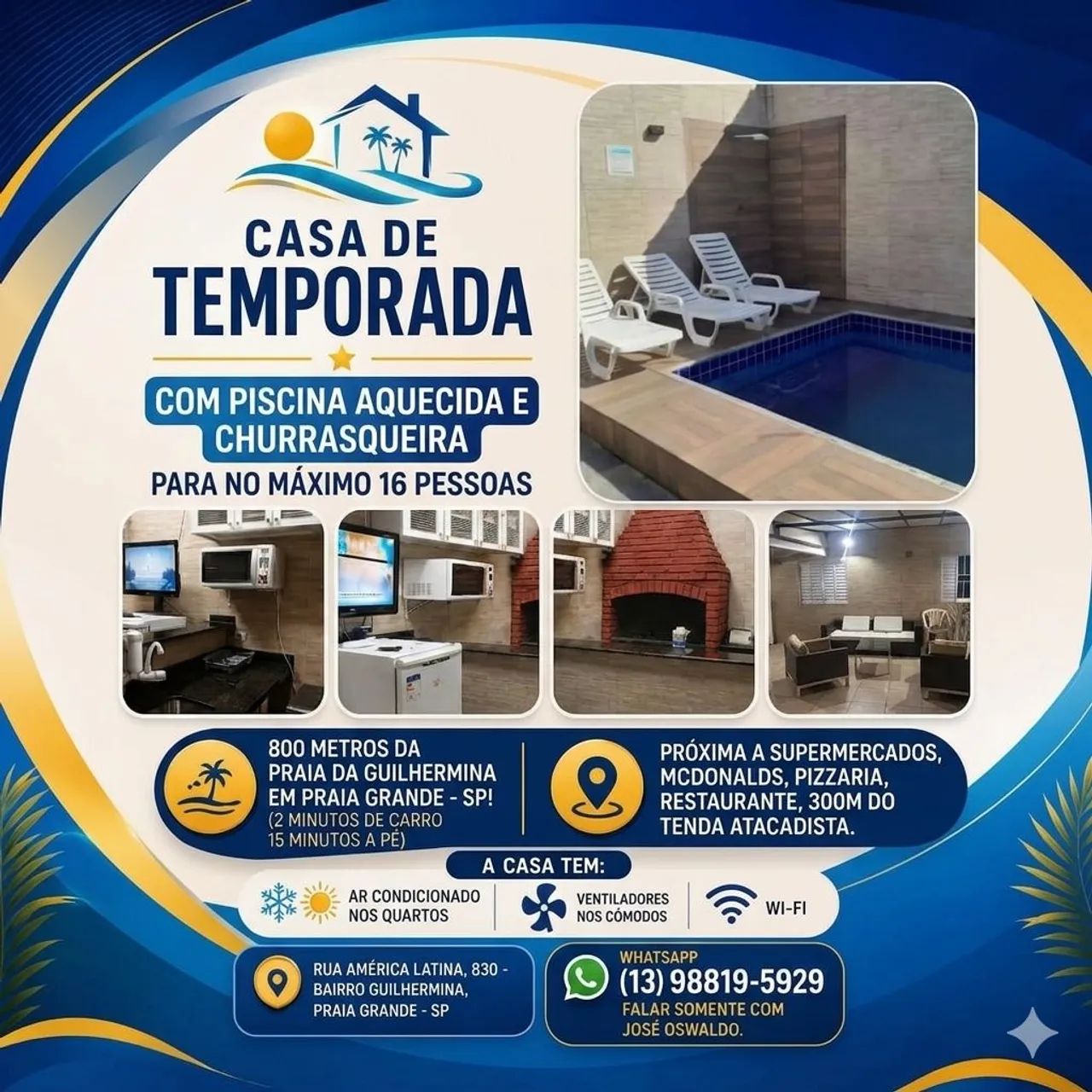Piscina aquecida e churrasqueira em Praia Grande, no bairro Guilhemina 