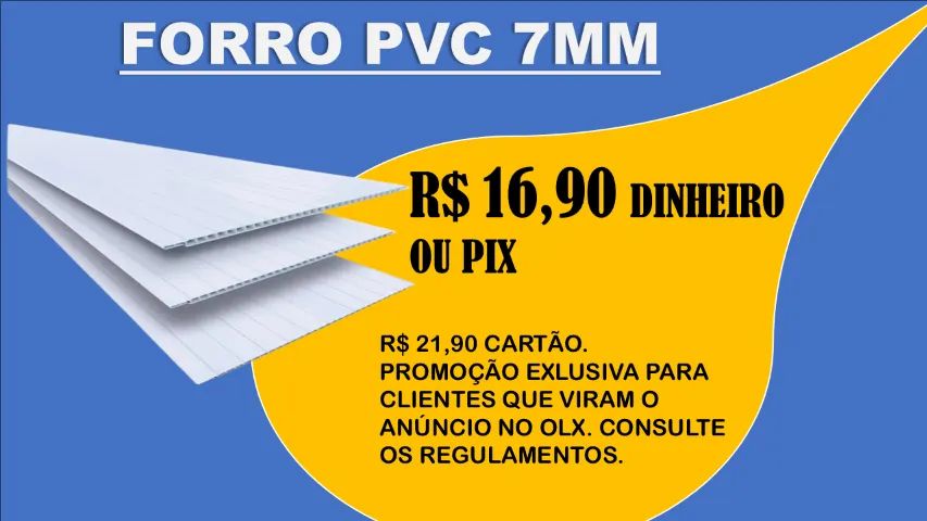 Forro PVC 20cmx6mx7mm Branco M2 R$ 16,90 Dinheiro ou PIX