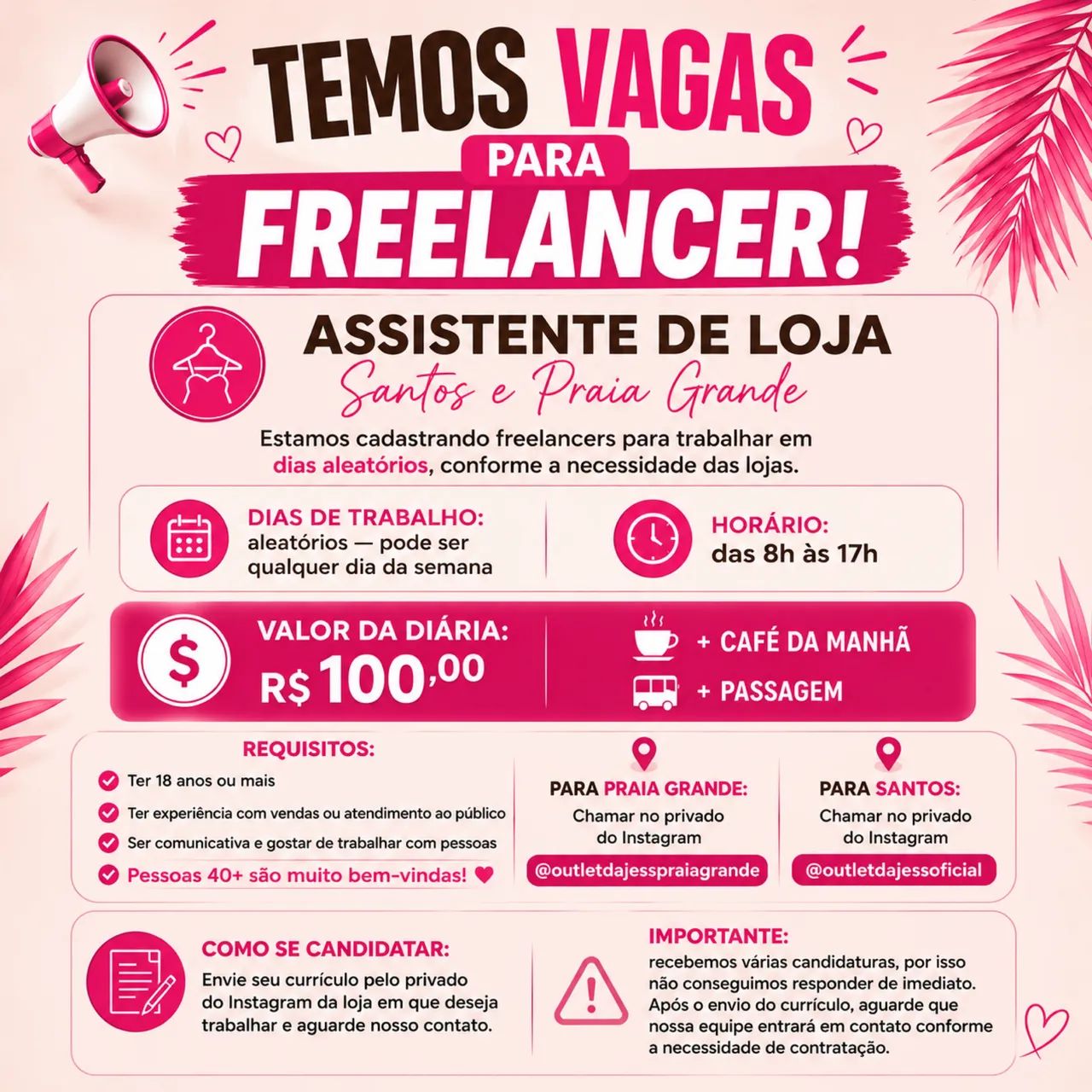 Assiste de Loja com Experiência Freelancer 
