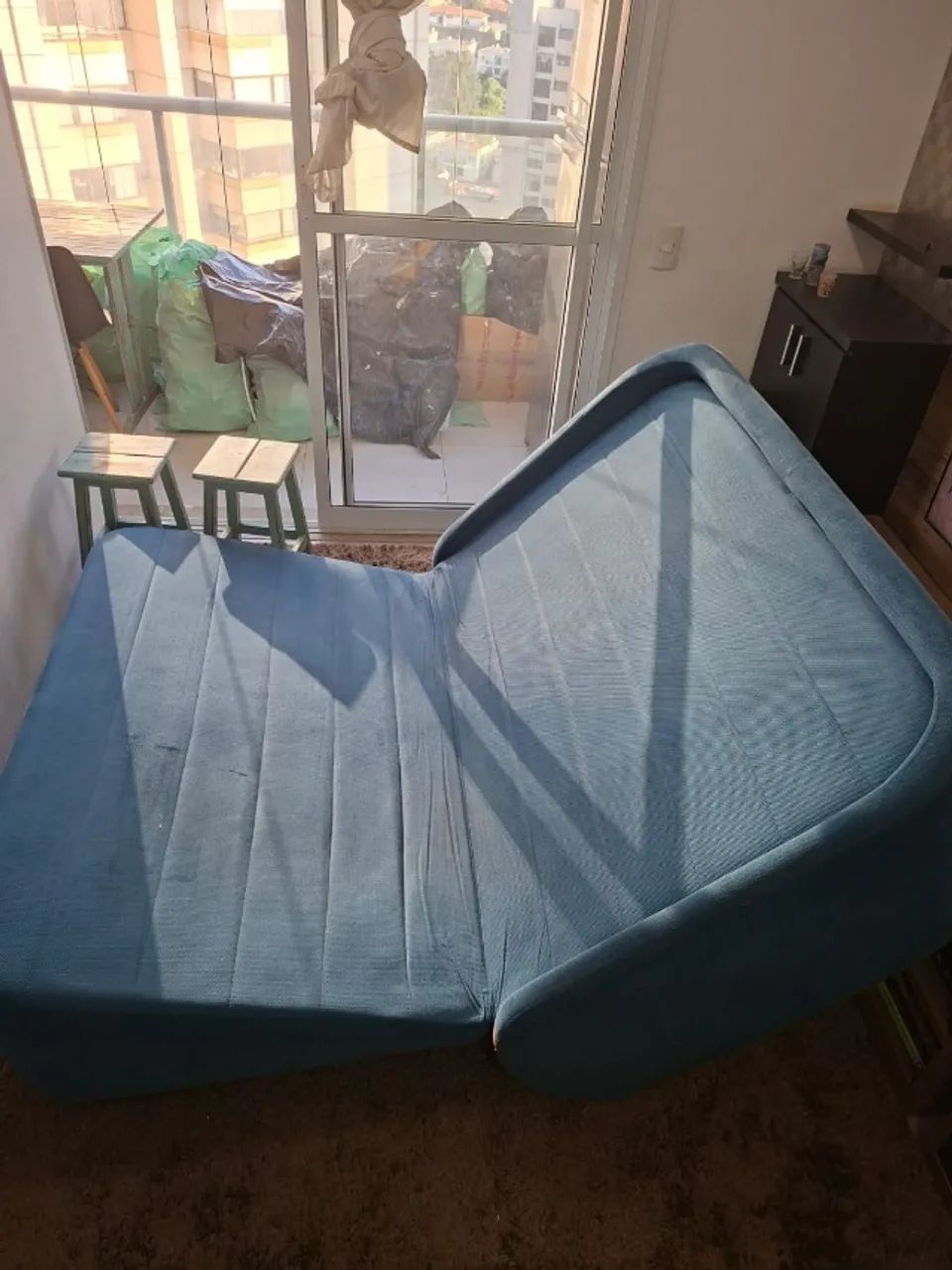 Sofá cama compacto azul, Sofá cama prático de montar e confortável  - Foto 4