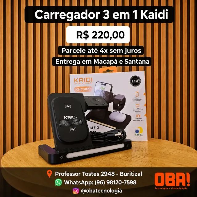 Carregador 3 em 1 Kaidi KNC907
