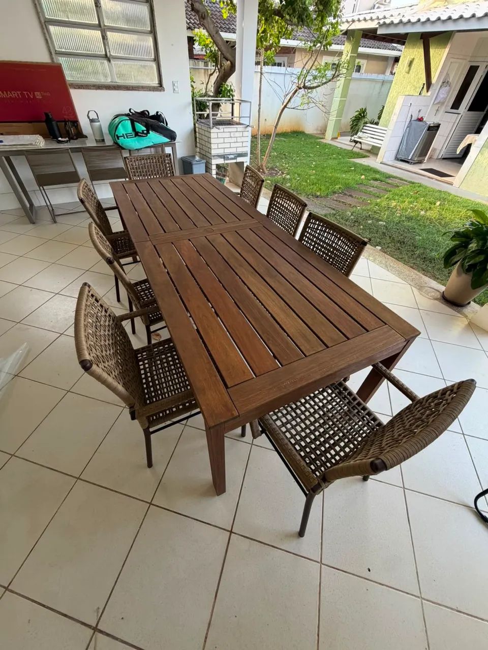 Mesa de madeira e cadeiras com corda náutica  - Foto 5