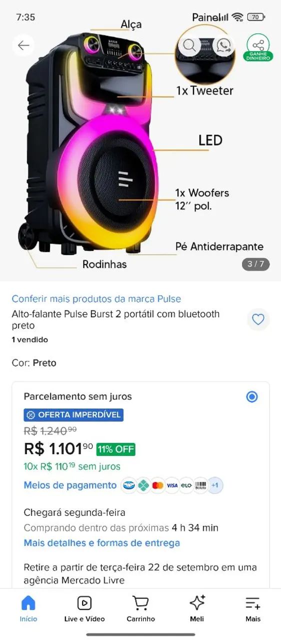 Vendo caixa de som pulse 750W - Foto 5