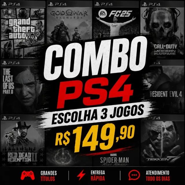 COMBO - 3 Jogos de PS4 - Apenas R$149