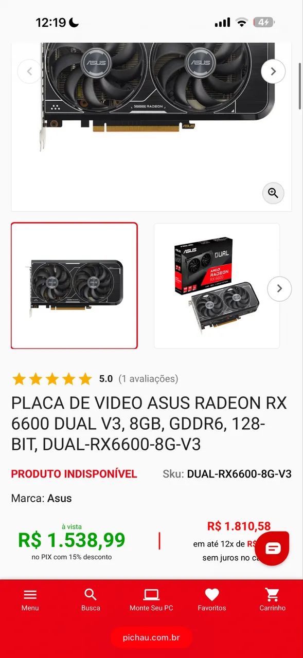 Placa de vídeo RX 6600 v3 dual
