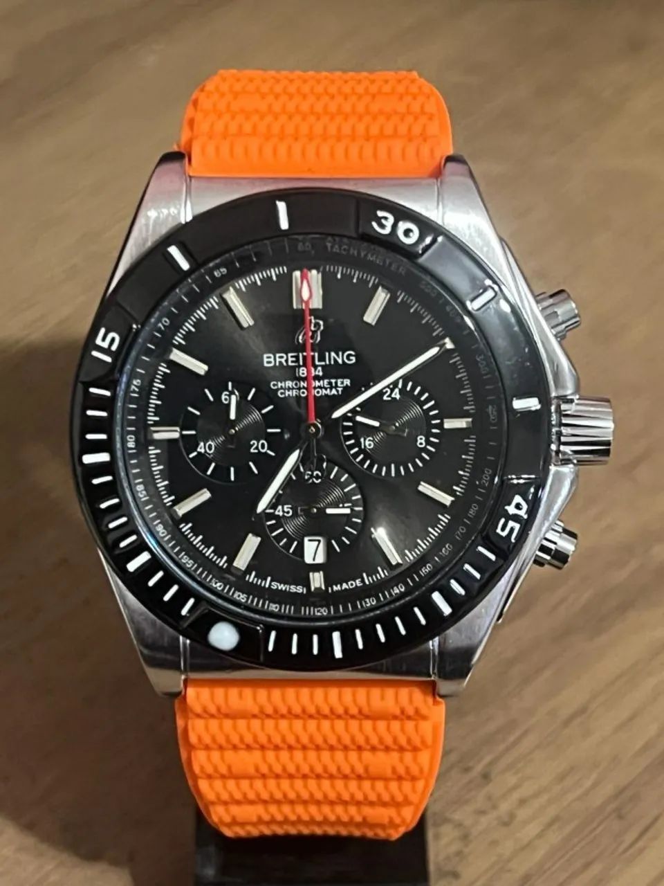 Relógio Masculino Breitling Cronógrafo Pulseira silicone laranja