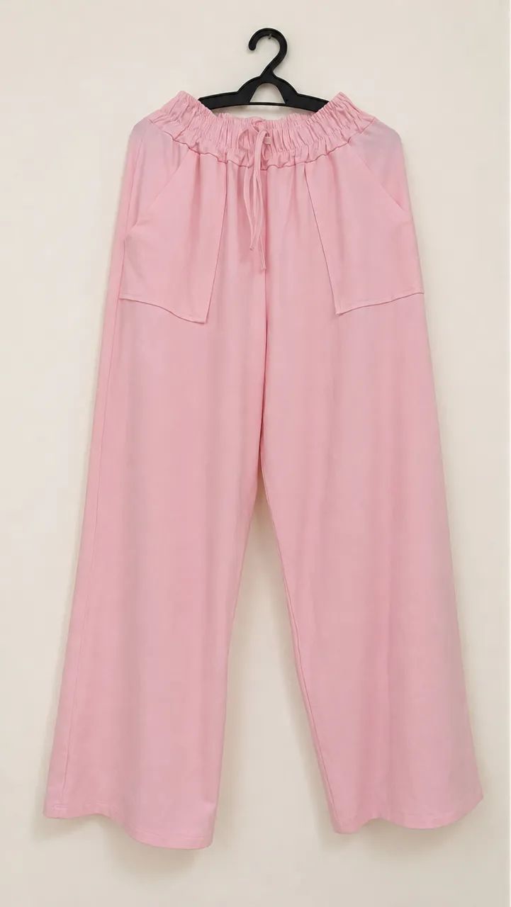 Calça pantalona rosa claro