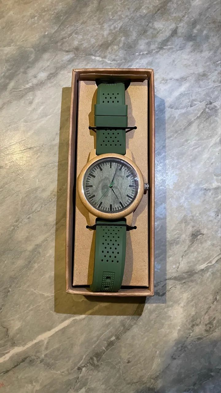 Relógio BOBO BIRD Original de Madeira Bambu + Pulseira Verde