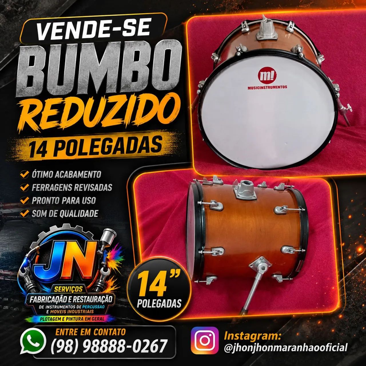 Vende-se um bumbo reduzido de 14 polegadas 