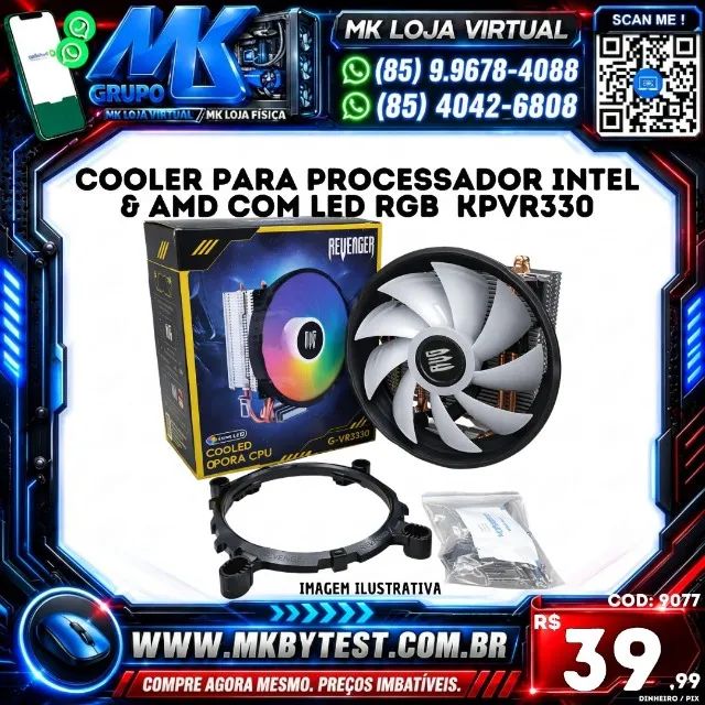 Cooler para Processador Intel & AMD com Led RGB KNUP - KP-VR330
